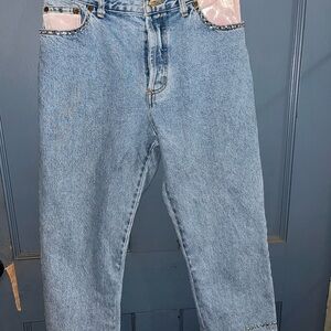 Vintage bedazzled, pink velvet blue jeans blue Women's Jeans